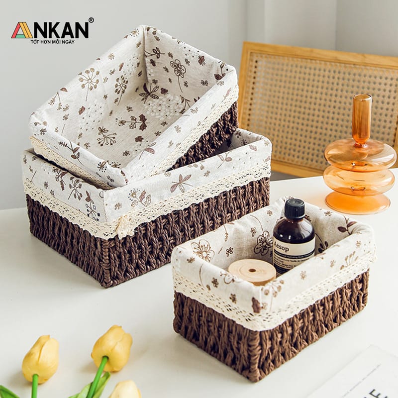 Giỏ Cói Lót Vải Hoa Nhí