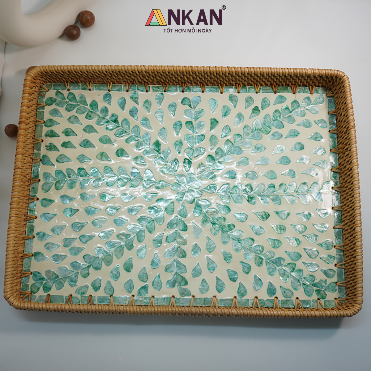 Khay Mây Khảm Trai Cỡ Lớn 56cm Trang Trí Nhà Hàng 8 khay mây khảm trai