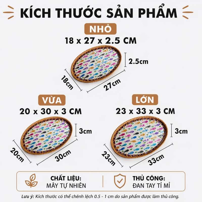 Khay Mây Oval Khảm Trai