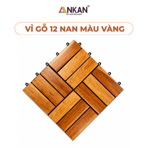 Vỉ Gỗ Lót Sàn Ban Công 12 Nan Màu Vàng