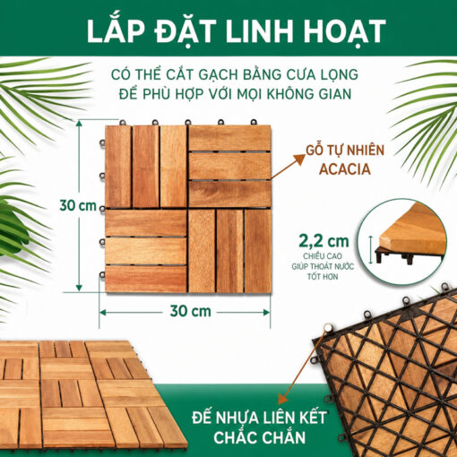 Alternative view of Vỉ Gỗ Lót Sàn Ban Công 12 Nan Màu Vàng