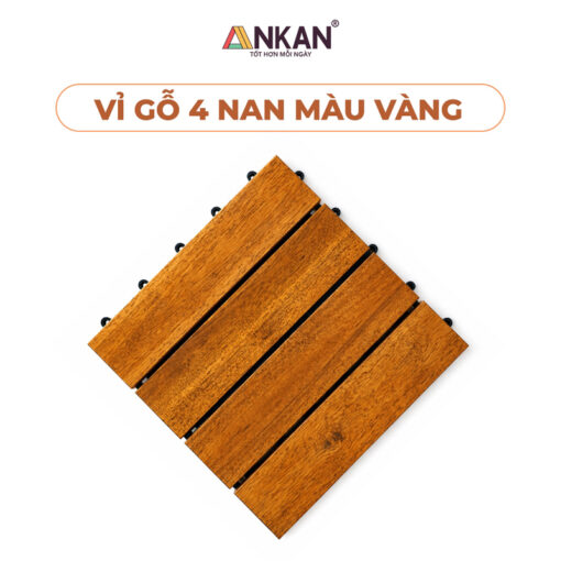 Tấm Ván Sàn Gỗ Vỉ Nhựa Tự Lắp Ráp 4 Nan Màu Vàng