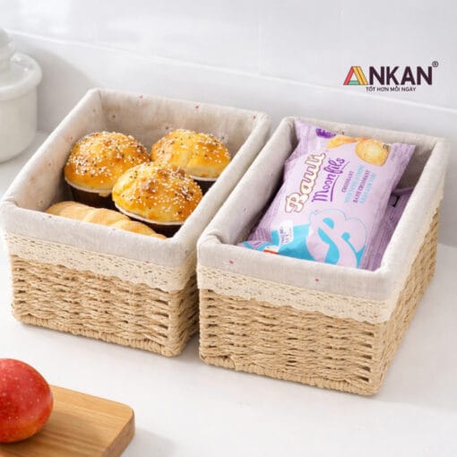 Giỏ Cói Lót Vải Hoa Cúc Đựng Đồ Mỹ phẩm, Phụ kiện 9 gio dung do 39