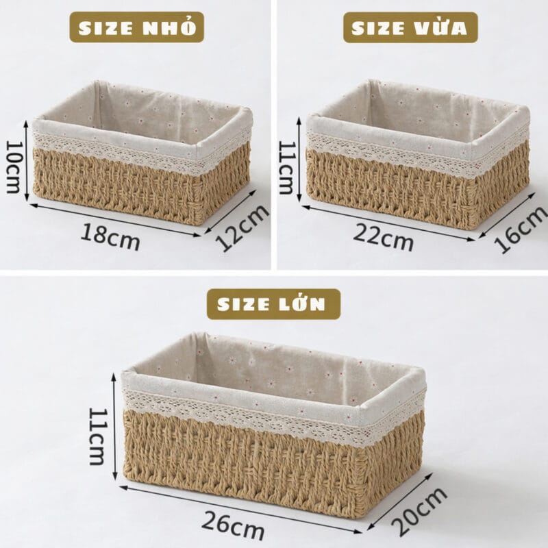 Giỏ Cói Lót Vải Hoa Cúc Đựng Đồ Mỹ phẩm, Phụ kiện 15 gio dung do 47