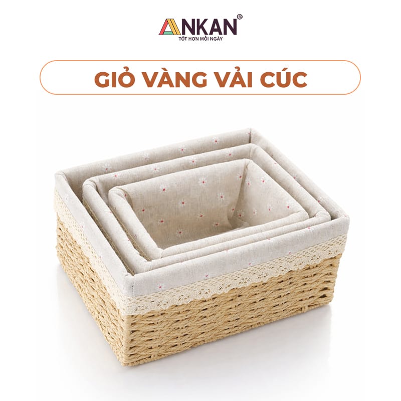 Giỏ Cói Lót Vải Hoa Cúc Đựng Đồ Mỹ phẩm, Phụ kiện 1 Giỏ Cói Lót Vải Hoa Cúc Đựng Đồ Mỹ phẩm, Phụ kiện