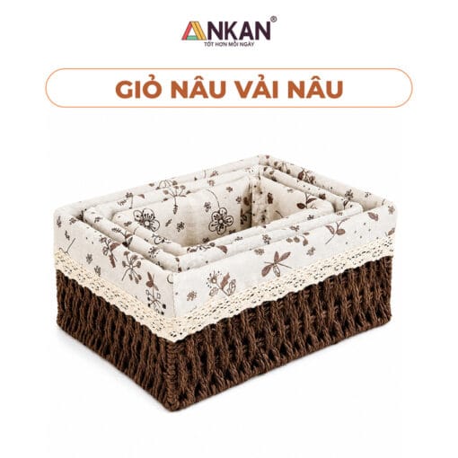 Giỏ Cói Lót Vải Hoa Nhí Đựng Đồ Mỹ Phẩm, Phụ Kiện