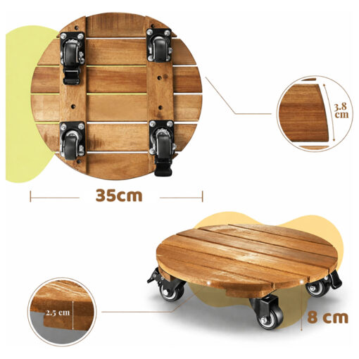 Alternative view of Đế Di Chuyển Chậu Cây Bằng Gỗ, Tròn, Vàng, Tải 120kg