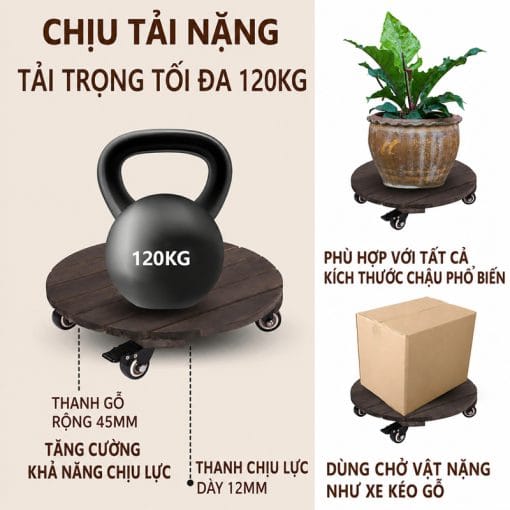 Đế Bánh Xe Di Chuyển Chậu Cây Màu Đen, Tải 120Kg 10 de lot chau cay 2 3