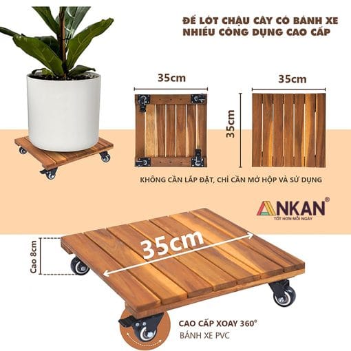 Đế Lót Chậu Cây Có Bánh Xe Cao Cấp Vuông 35cm - Ảnh 7
