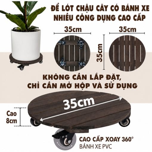 Đế Bánh Xe Di Chuyển Chậu Cây Màu Đen, Tải 120Kg 9 de lot chau cay 5 4