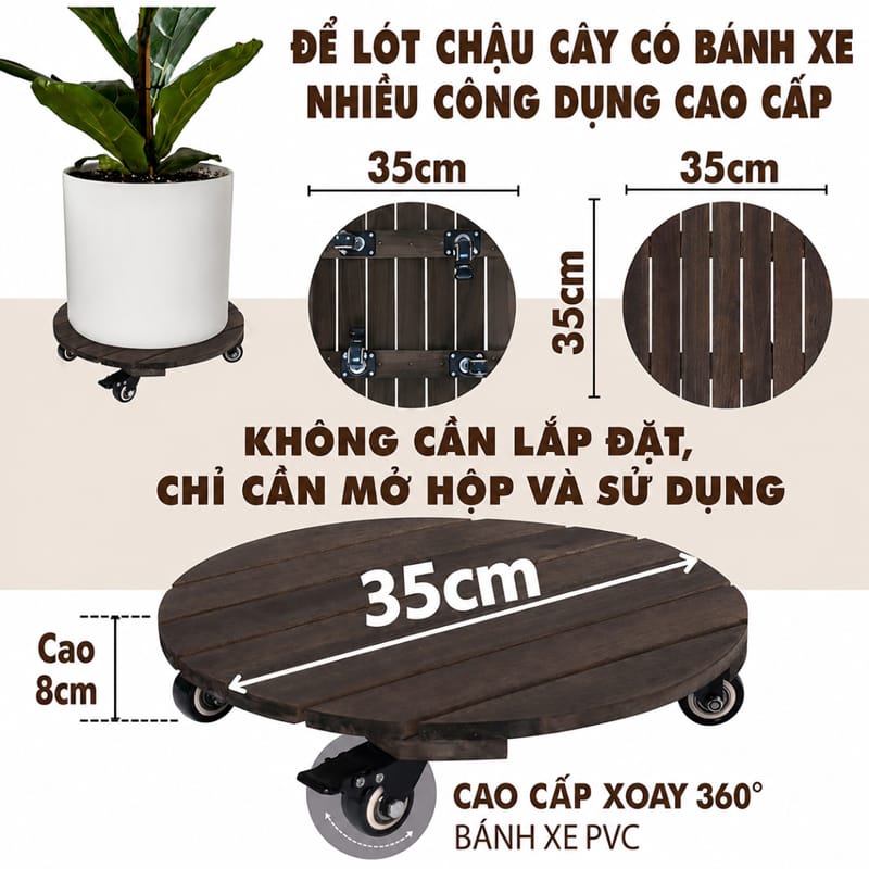 Đế Bánh Xe Di Chuyển Chậu Cây Màu Đen, Tải 120Kg 14 de lot chau cay 5 4