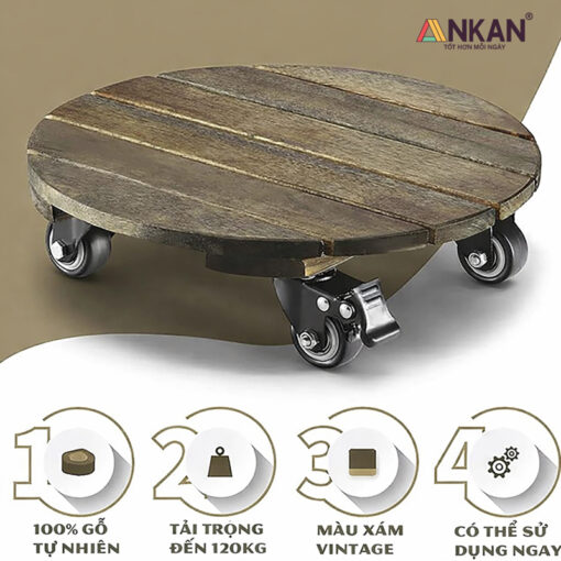 Alternative view of Đế Gỗ Lót Chậu Cây, Gỗ Đẹp, Siêu Bền, D30, Đen