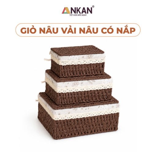 Rổ cói đựng đồ có nắp decor trang trí nhà cửa