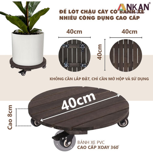 Đế Lót Chậu Cây Size 40cm, Màu Đen, Tải Trọng 150Kg - Hình ảnh 2