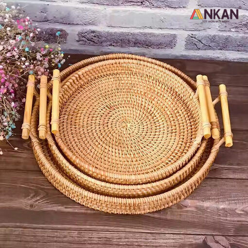 Alternative view of Khay mây tròn đựng đồ, khay mây có tay cầm đa năng