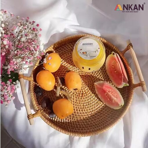 khay mây tròn đựng đồ