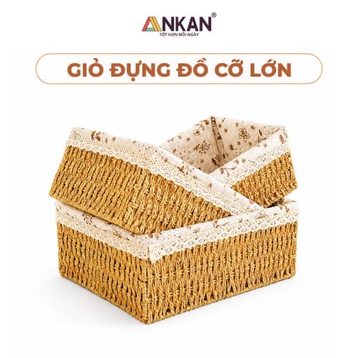 Giỏ Mây Cói Đựng Đồ Cỡ Lớn Có Khung Sắt