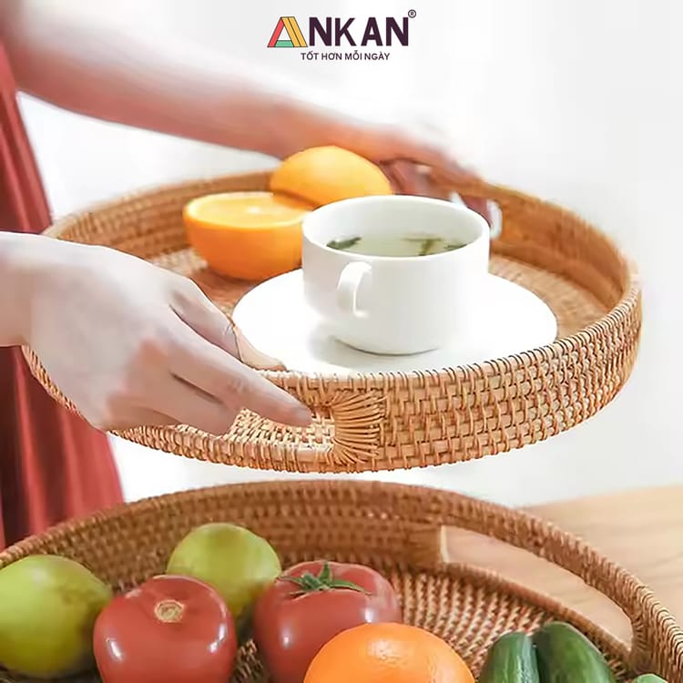Khay Mây Guột Đựng Đồ Ăn, Trái Cây Trang Trí Bàn Ăn 16 khay may 18