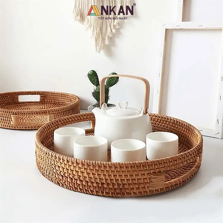 Khay Mây Guột Đựng Đồ Ăn, Trái Cây Trang Trí Bàn Ăn 18 khay may 21