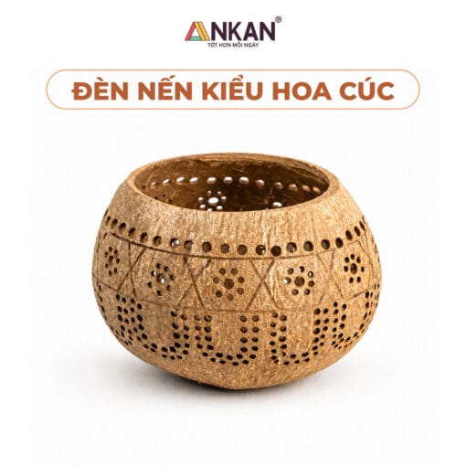 Đèn Tealight Gáo Dừa Hoa Văn Hoa Cúc Handmade