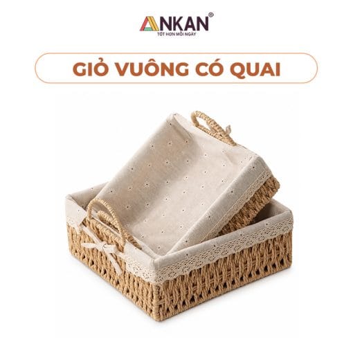 Giỏ Decor Hình Vuông Có Quai Xách Đan Tay Thủ Công