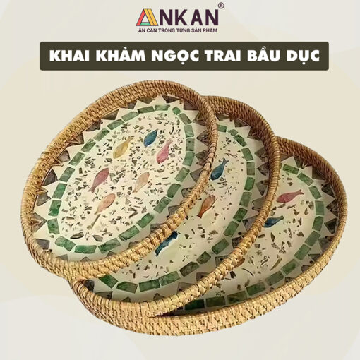 Khay Mây Khảm Trai Bầu Dục – Tinh Tế Từ Thiên Nhiên