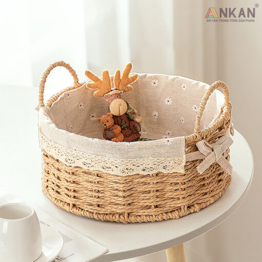 Giỏ Picnic Hình Tròn Có Quai Xách Đan Tay Thủ Công