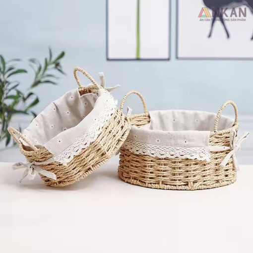 Giỏ Picnic Hình Tròn Có Quai Xách Đan Tay Thủ Công - Hình ảnh 5