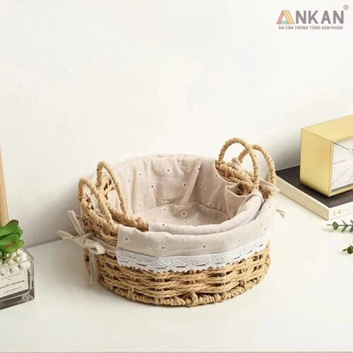 Giỏ Picnic Hình Tròn Có Quai Xách Đan Tay Thủ Công - Hình ảnh 7