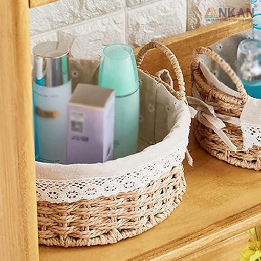 Giỏ Picnic Hình Tròn Có Quai Xách Đan Tay Thủ Công - Hình ảnh 3