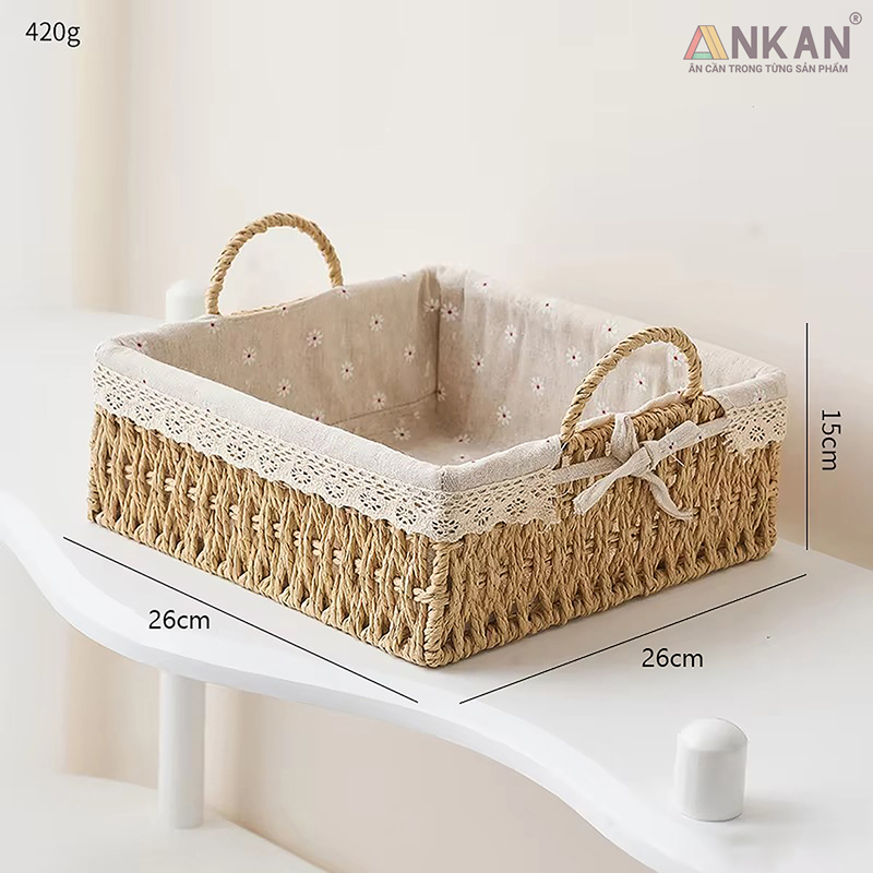 Giỏ Decor Hình Vuông Có Quai Xách Đan Tay Thủ Công 12 ro coi vuong 11