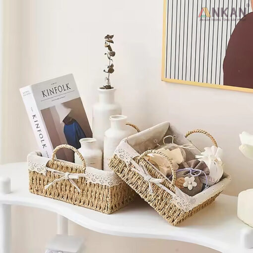 Giỏ Decor Hình Vuông Có Quai Xách Đan Tay Thủ Công - Hình ảnh 4