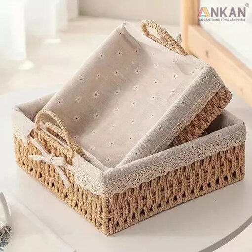 Giỏ Decor Hình Vuông Có Quai Xách Đan Tay Thủ Công