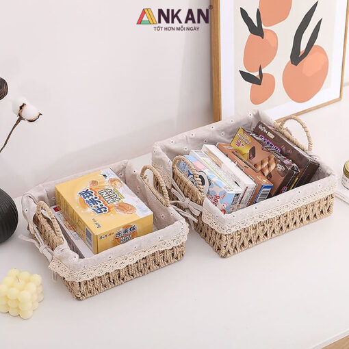 Giỏ Decor Hình Vuông Có Quai Xách Đan Tay Thủ Công