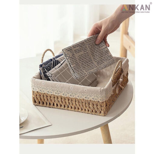 Giỏ Decor Hình Vuông Có Quai Xách Đan Tay Thủ Công - Hình ảnh 3