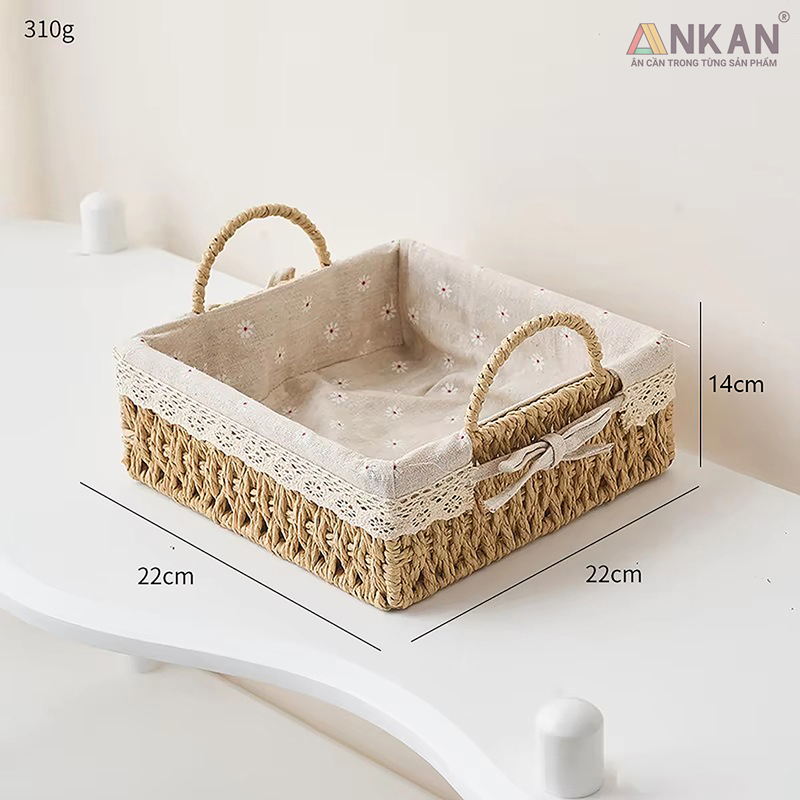 Giỏ Decor Hình Vuông Có Quai Xách Đan Tay Thủ Công 11 ro coi vuong 5