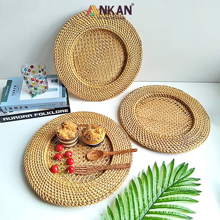 Dĩa Mây Tre Trang Trí Vintage, Đựng Trái Cây 14 dia may 12
