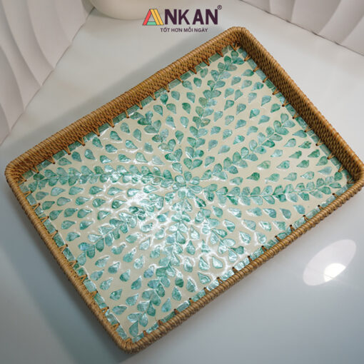 Khay Mây Khảm Trai Cỡ Lớn 56cm Trang Trí Nhà Hàng