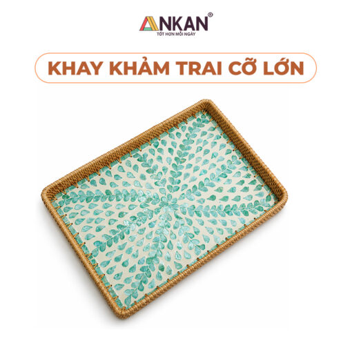 Khay Mây Khảm Trai Cỡ Lớn 56cm Trang Trí Nhà Hàng