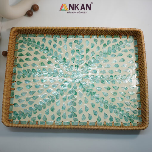 Khay Mây Khảm Trai Cỡ Lớn 56cm Trang Trí Nhà Hàng 7 khay mây khảm trai