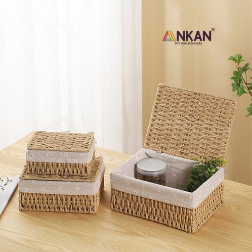 Giỏ Mây Đựng Đồ Có Nắp, Đựng Mỹ Phẩm - Ảnh 6