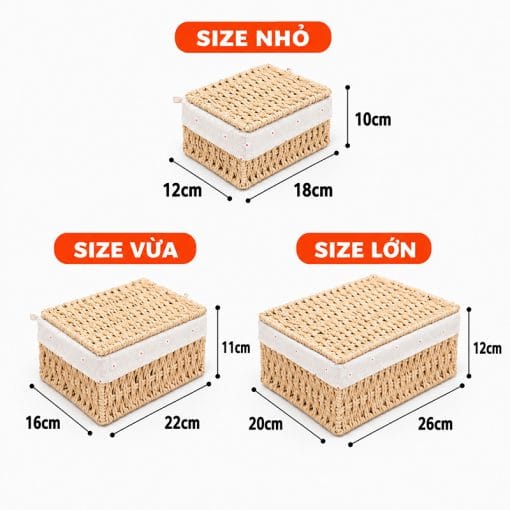 Giỏ Mây Đựng Đồ Có Nắp, Đựng Mỹ Phẩm - Ảnh 7