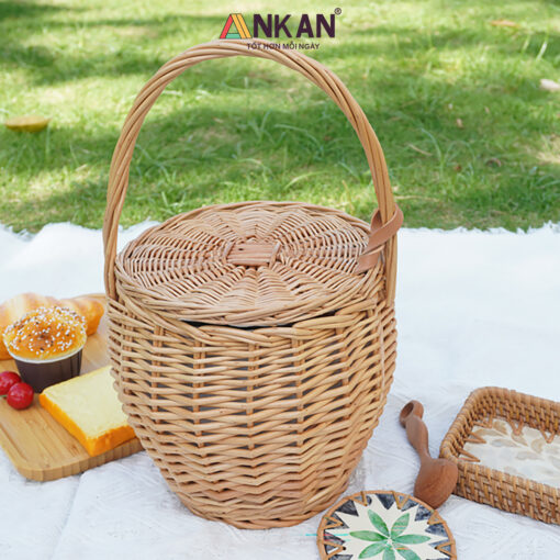 Giỏ Picnic Cây Liễu Tự Nhiên Có Nắp Và Vải Lót