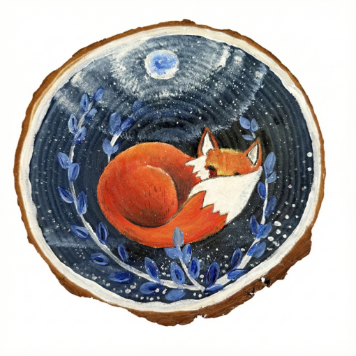 Khoanh Gỗ Decor Vẽ Tay Hình Con Cáo