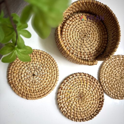 Bộ Lót Ly Mây Tre Đan 6 Miếng Kèm Khay Đựng 8 lot ly 11