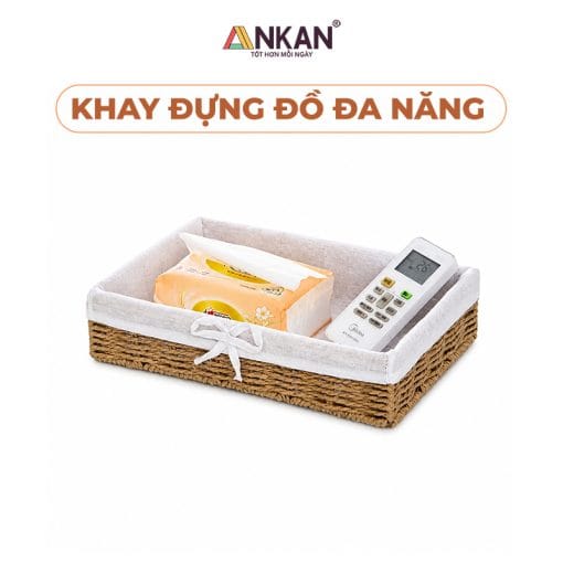 Giỏ Đựng Đồ Dáng Thấp ANKAN – Lót Vải Nơ, 4 Kích Thước