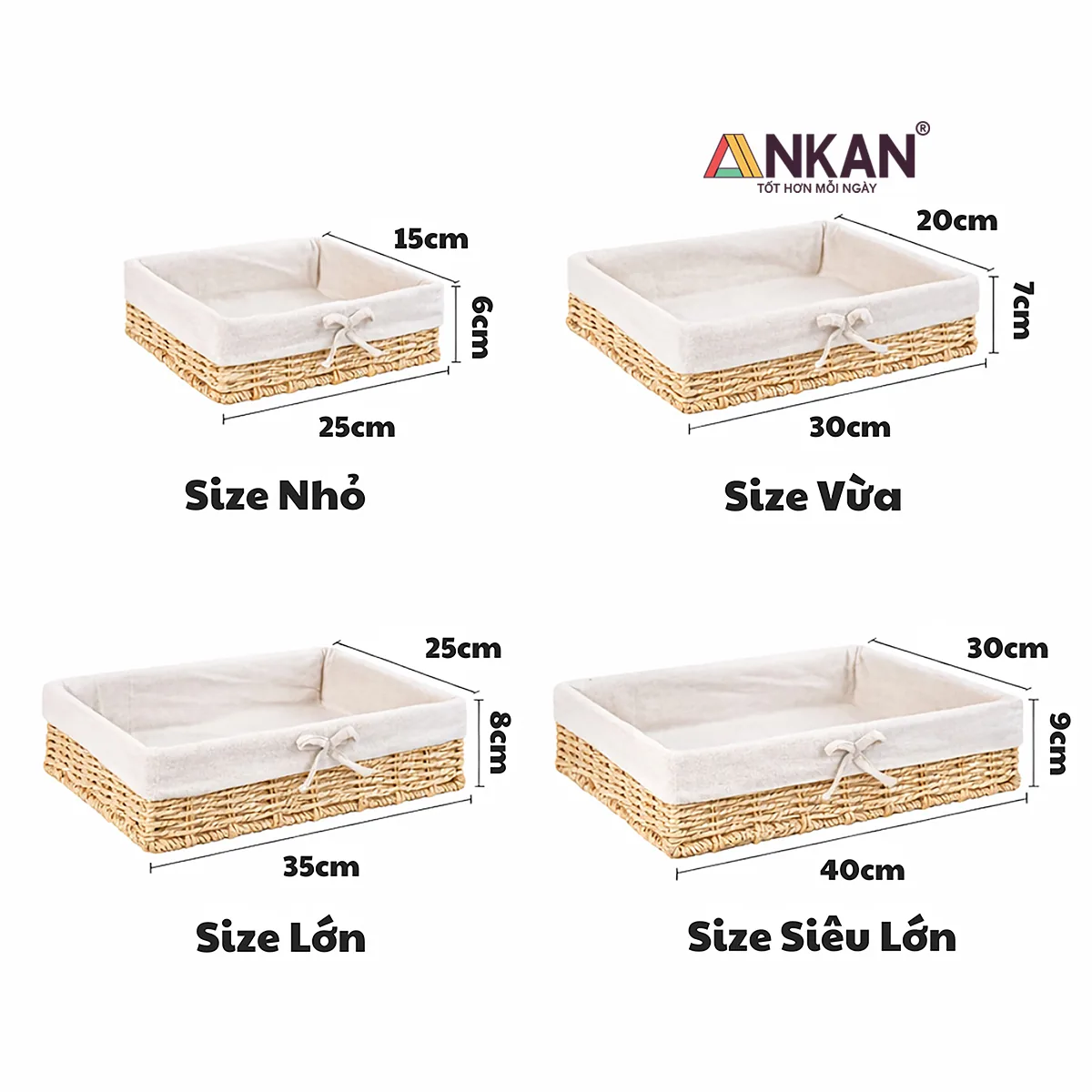 Giỏ Đựng Đồ Dáng Thấp ANKAN – Lót Vải Nơ, 4 Kích Thước 2 Giỏ Đựng Đồ Dáng Thấp - ảnh sản phẩm 2
