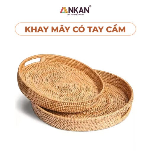 Hai khay mây tự nhiên có tay cầm ANKAN
