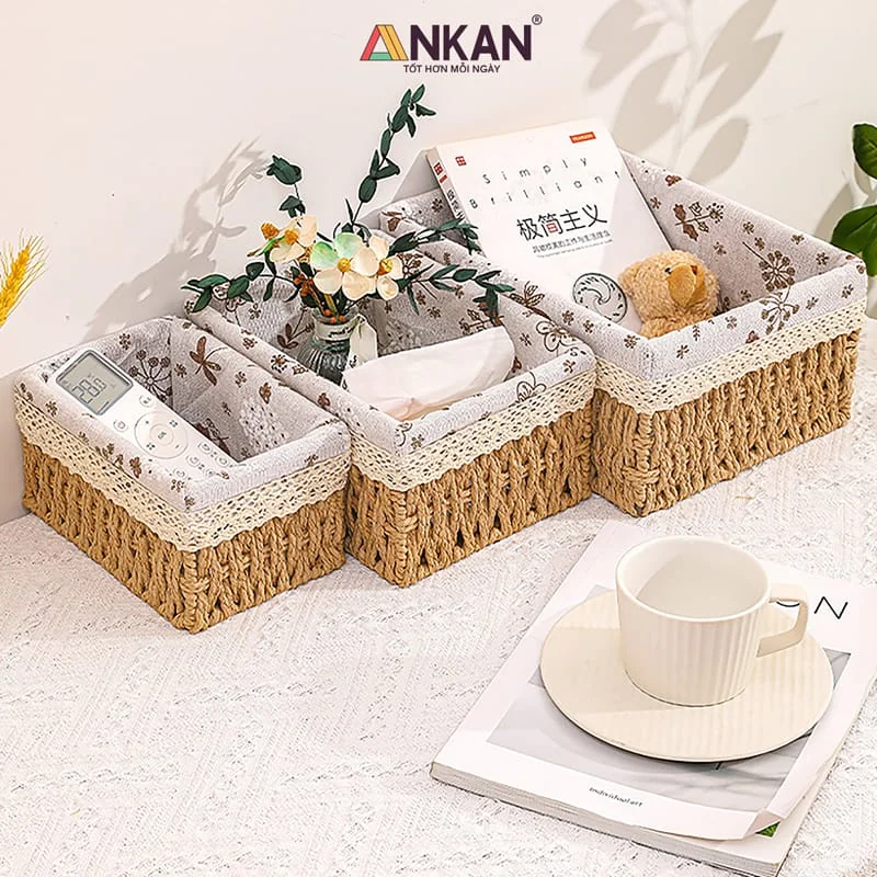 Giỏ đựng đồ để bàn lót vải, sắp xếp điều khiển và đồ dùng nhỏ