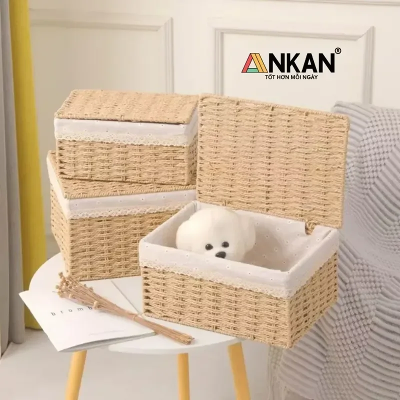 Giỏ đựng đồ có nắp lót vải hoa cúc